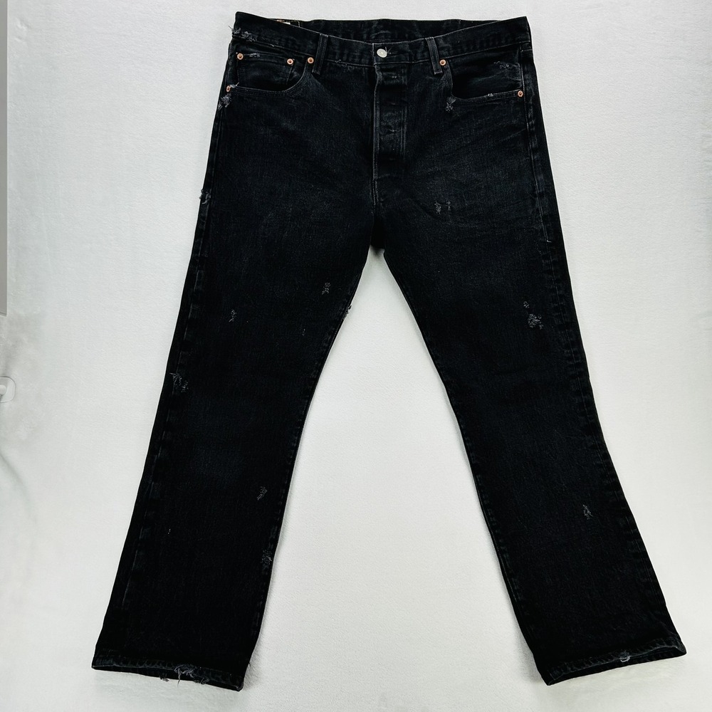 Levi's 501 '93 Jeans Mens 38x30 Black Distressed Straight Leg Denim Button Fly